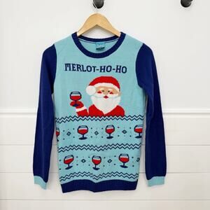 Women’s Ugly Christmas Holiday Sweater Santa Clause Merlot Ho Ho Wine Size XS